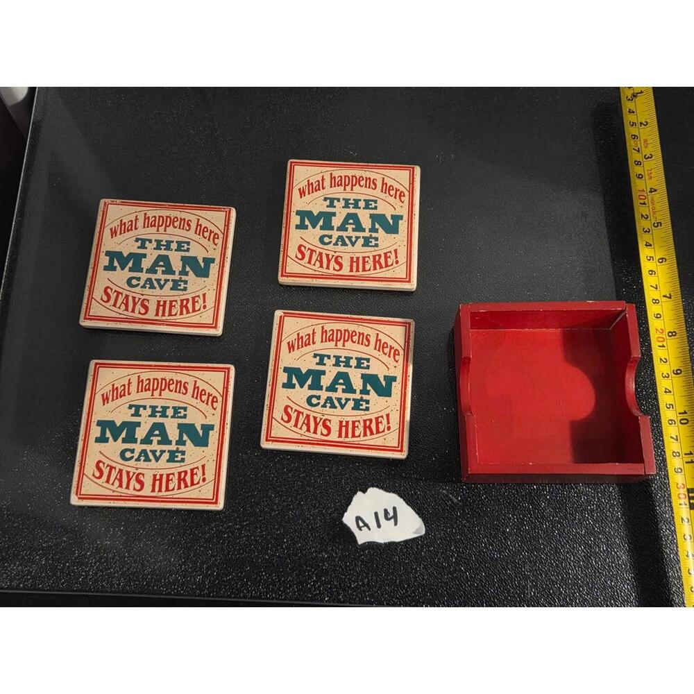 The Man Cave Coaster Set | Storage Base - 4 Coasters